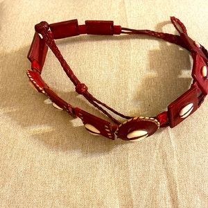 Vintage Tribal Cowrie Shells Cognac Genuine Leather 39” Belt